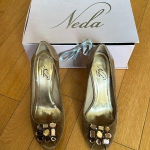 Neda by Bebe peep toe jeweled pump.